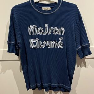 Navy Maison Kitsune thick cotton ribbed tee